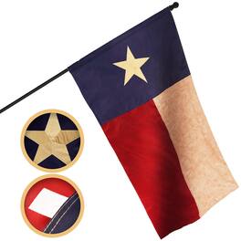 G128 - Texas 3x5 ft Embroidered Polyester Flag with Pole Sleeve, Embroidered Stars and Sewn Stripes - Assorted Colors
