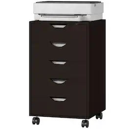 Homcom - 5 Drawer File Cabinet Storage Organizer Filing Cabinet with Nordic Minimalist Modern Style & Wheels