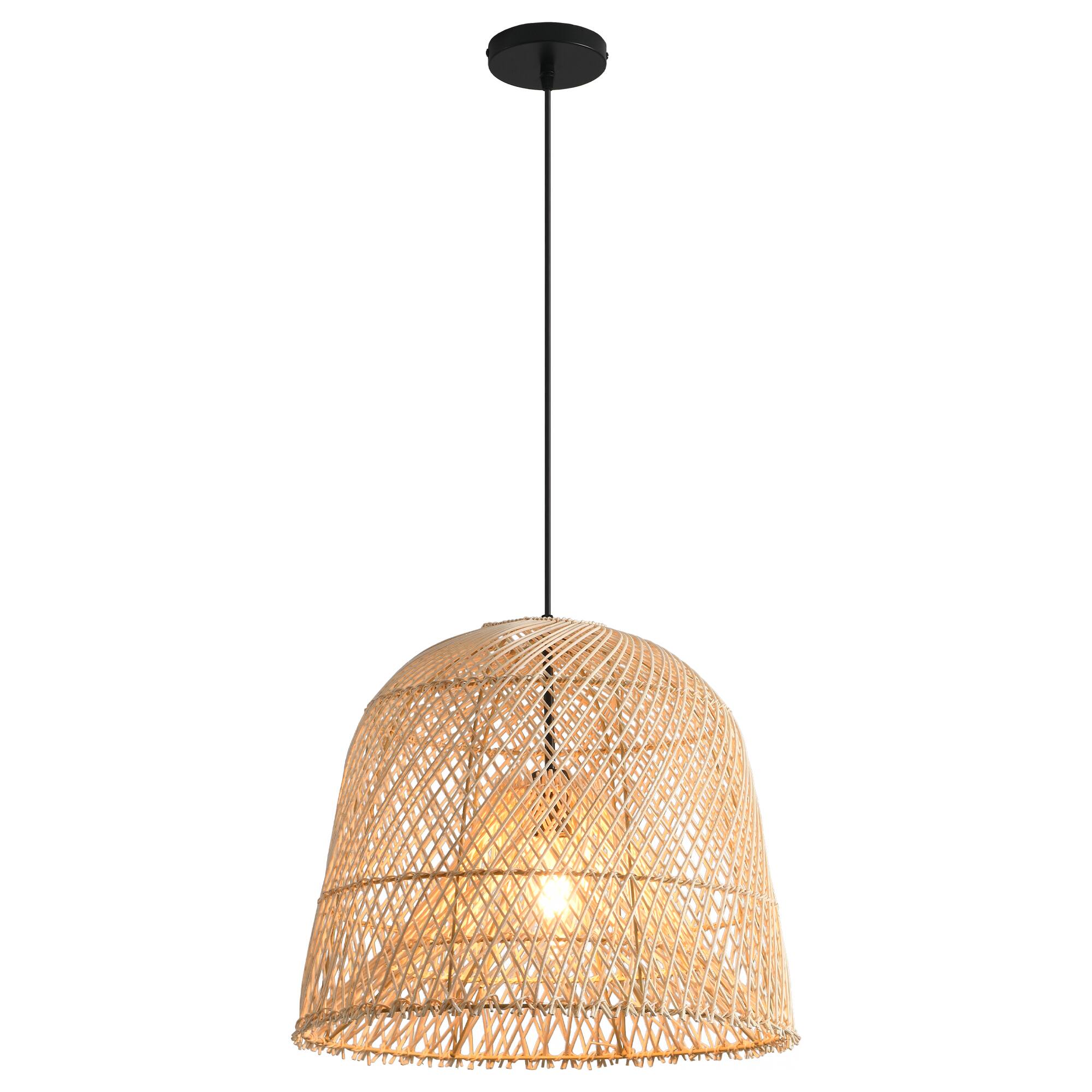Alt View 4. Parrot Uncle - 1-Light Coastal Retro Brown Rattan Hand-Woven Cloche Hanging Basket Pendant Light - Brown.