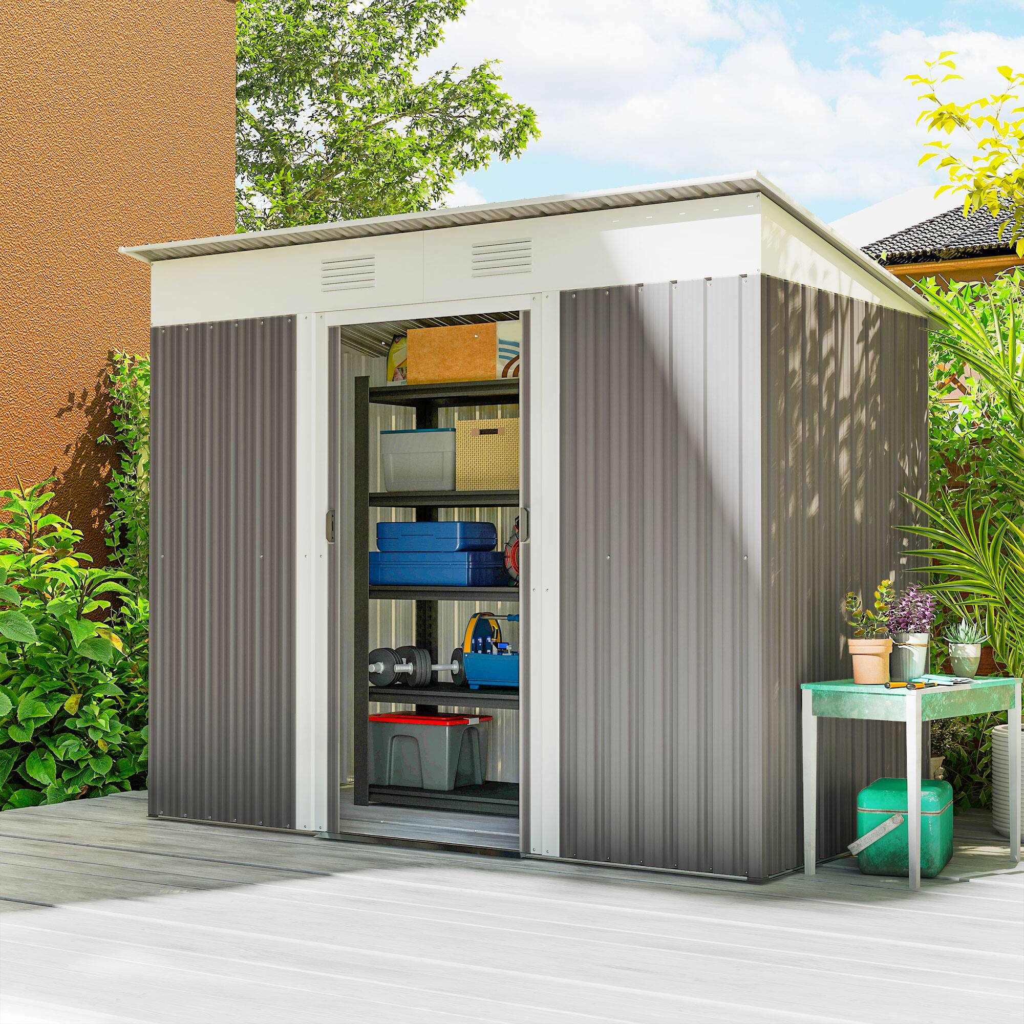 Alt View 1. Outsunny - x 4' Metal Garden Shed, Backyard Tool Storage Shed with Dual Locking Doors, 2 Air Vents and Steel Frame.