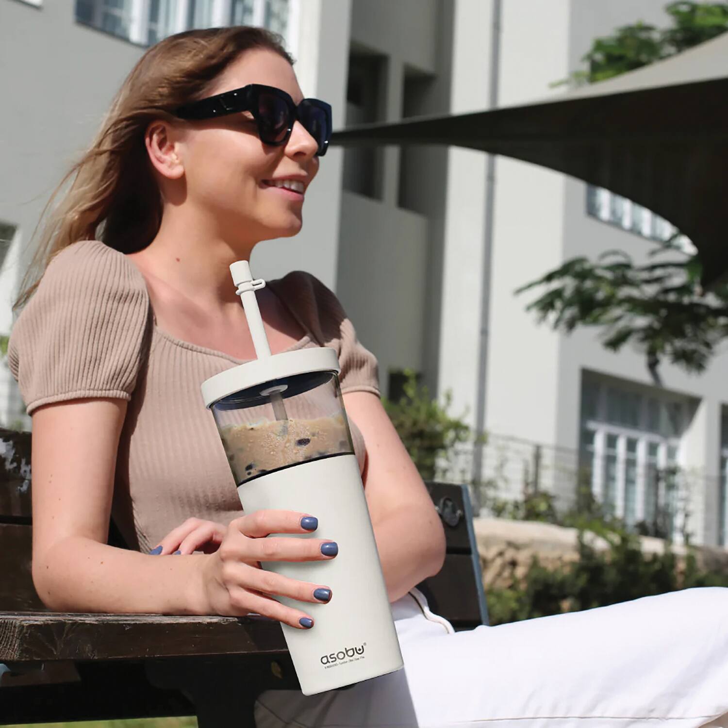 Angle. Asobu - Asobu Ict400w Marina See-through Triton Tumbler With Flexible Straw (white) - white.