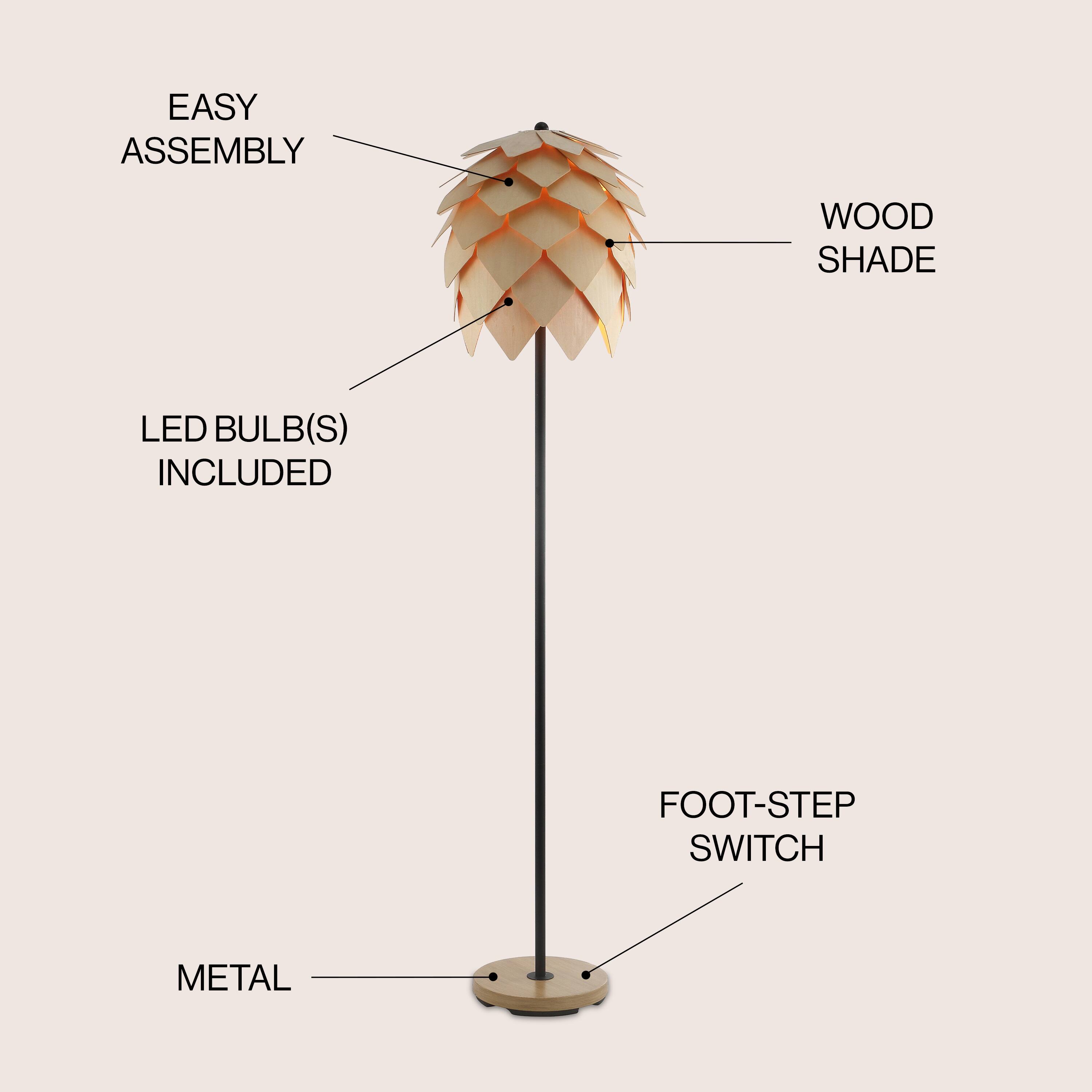 EASY ASSEMBLY  
WOOD SHADE  
LED BULB(S) INCLUDED  
FOOT-STEP SWITCH  
METAL