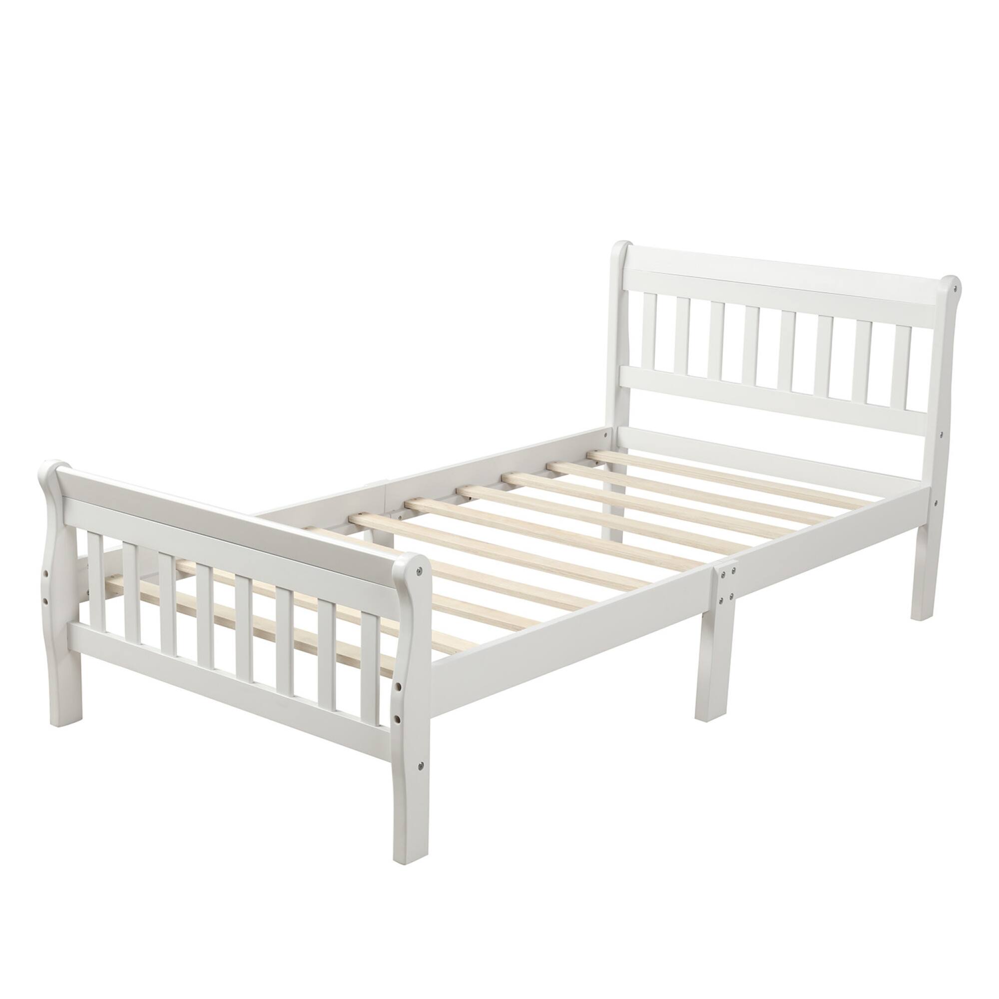 Alt View 2. GOODSILO - Modern Solid Wood Twin Platform Bed Frame with Integrated Headboard and Footboard for Minimalist Bedroom Decor - White.