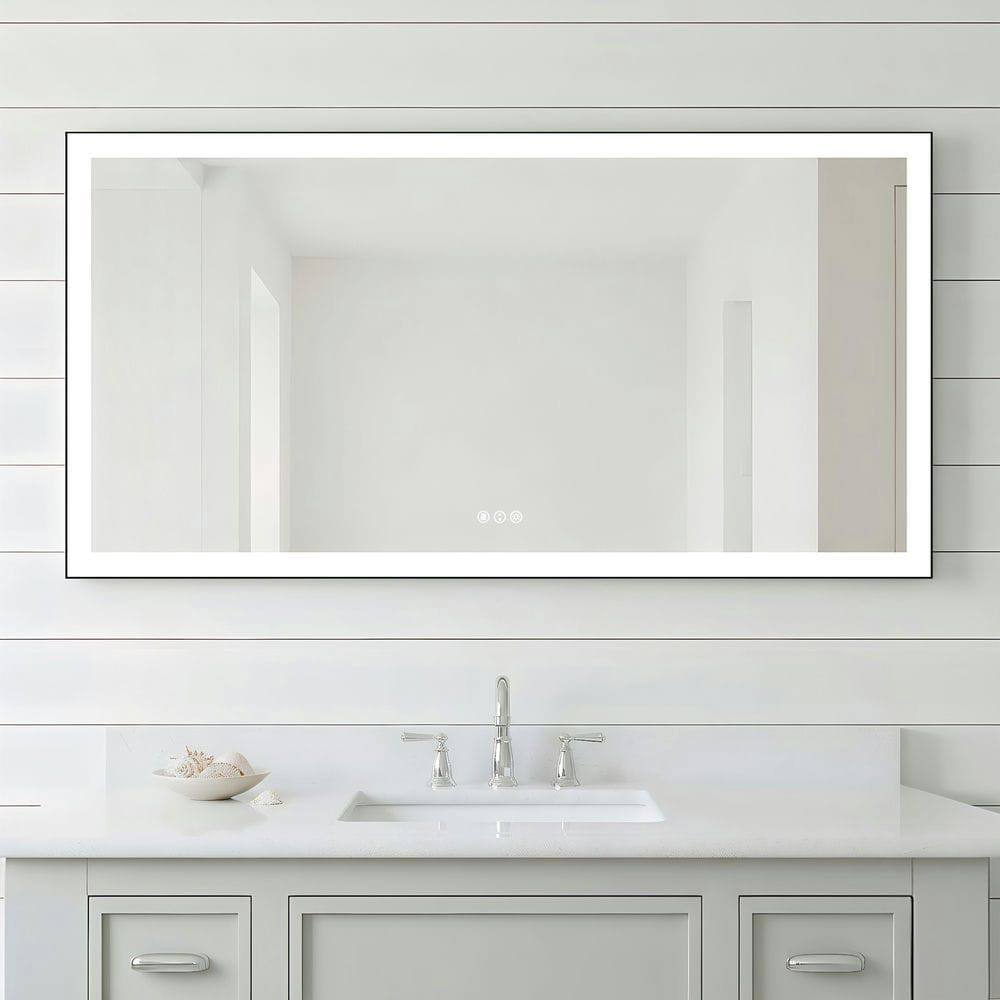 Alt View 7. Kadyn - 72x36 Inch Wall-to-Wall Rectangle LED Bathroom Mirror with Black Frame - Black.