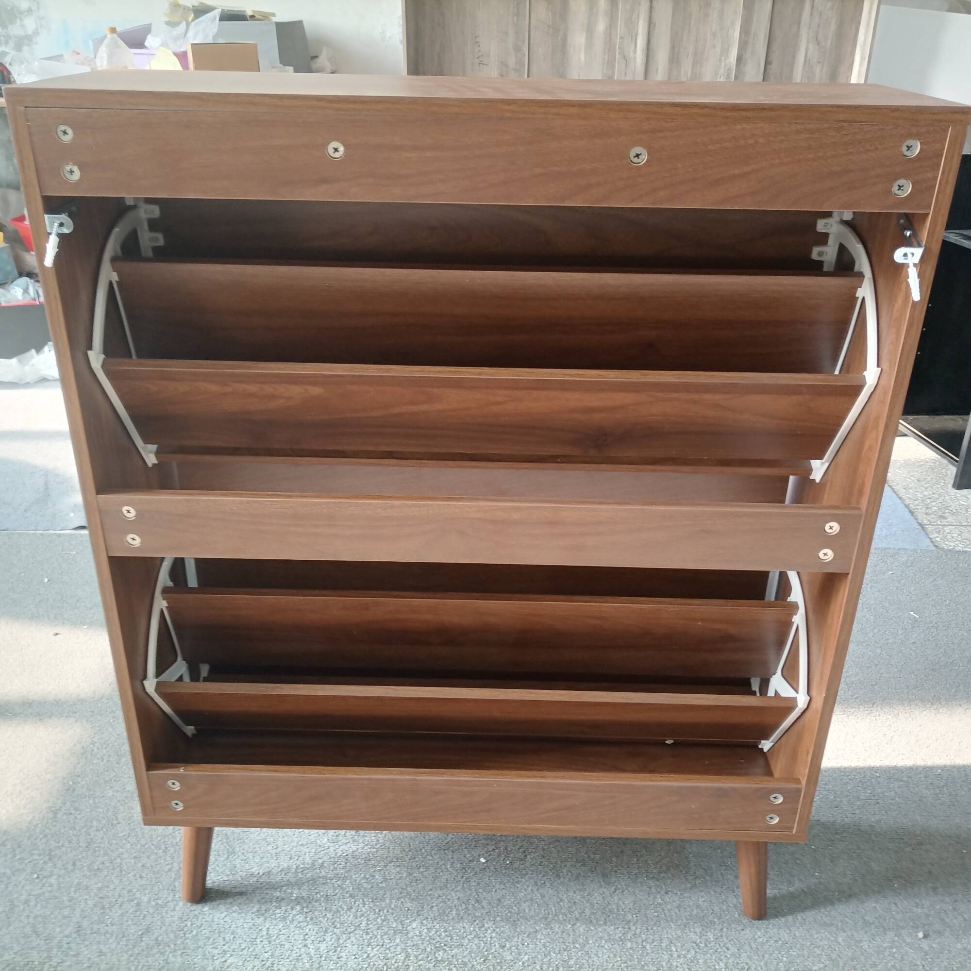 Back. GOODSILO - Farmhouse Style Shoe Storage Cabinet with Flip Drawers and Adjustable Dividers for Entryway Organization - Walnut.