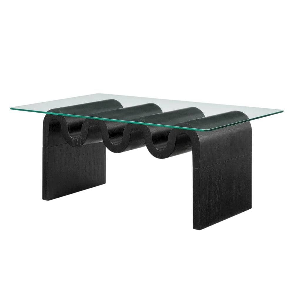 FurniFact - Rectangular Glass Top Coffee Table with Modern Design for Living Room - Black