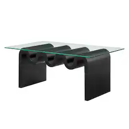 FurniFact - Rectangular Glass Top Coffee Table with Modern Design for Living Room - Black