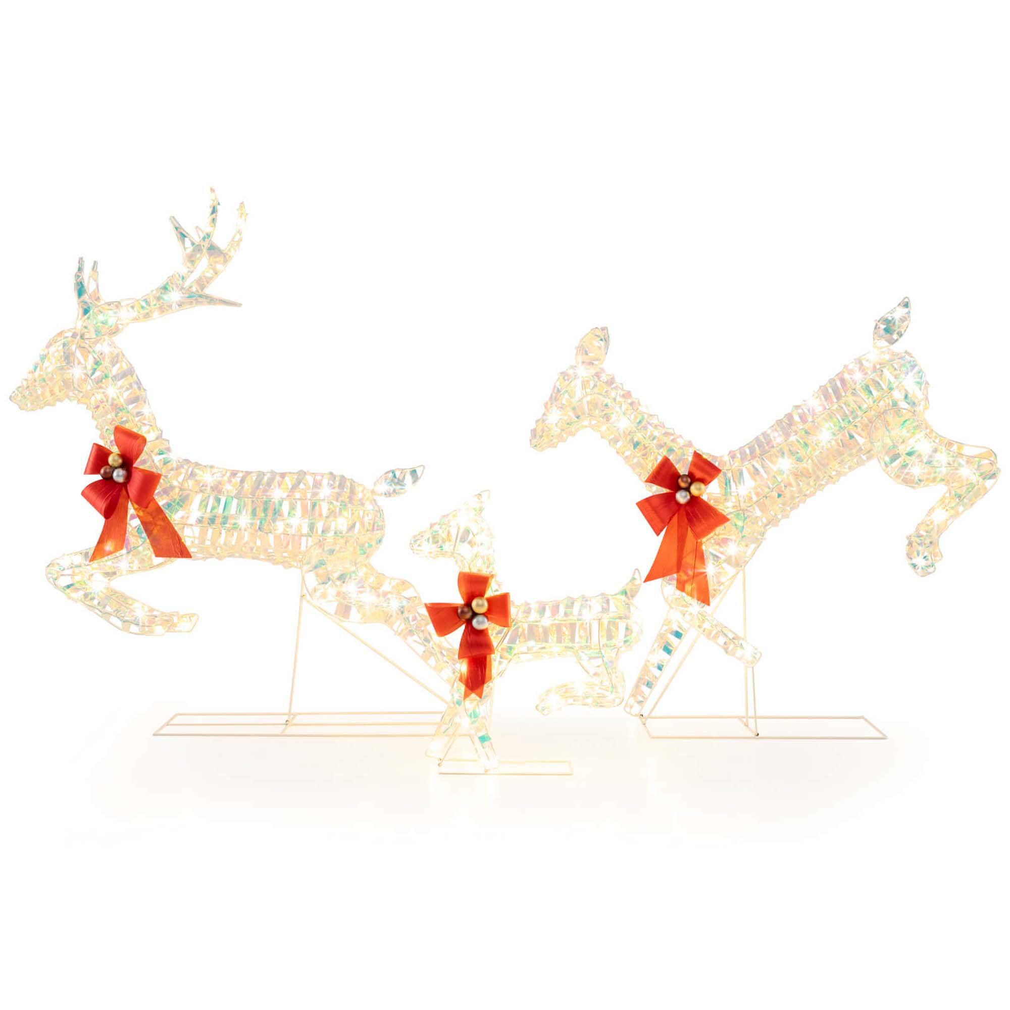 Front. Costway - Costway Christmas Lighted Reindeer with LED Lights and Red Bows Stakes - White.