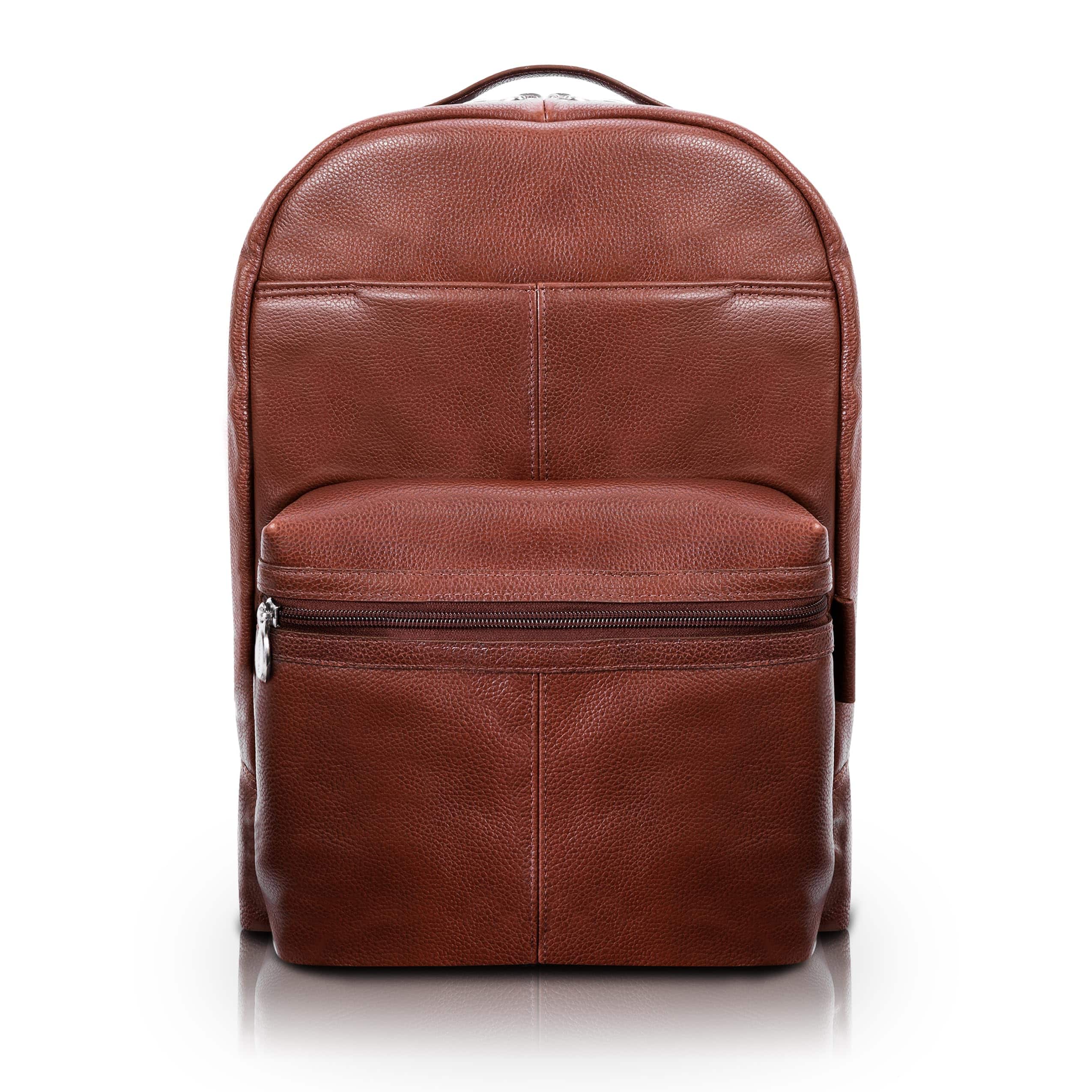 McKleinUSA - 15" Leather Dual-Compartment Laptop Backpack Pebble-Grain Calfskin Built-In Laptop Protection Tablet Pocket - Brown