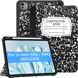 Fintie - Slim Case for iPad Pro 11-inch (M5) 2025 / (M4) 2024 Flexible Soft TPU Back Cover, Viewing & Typing Angles - Composition Book
