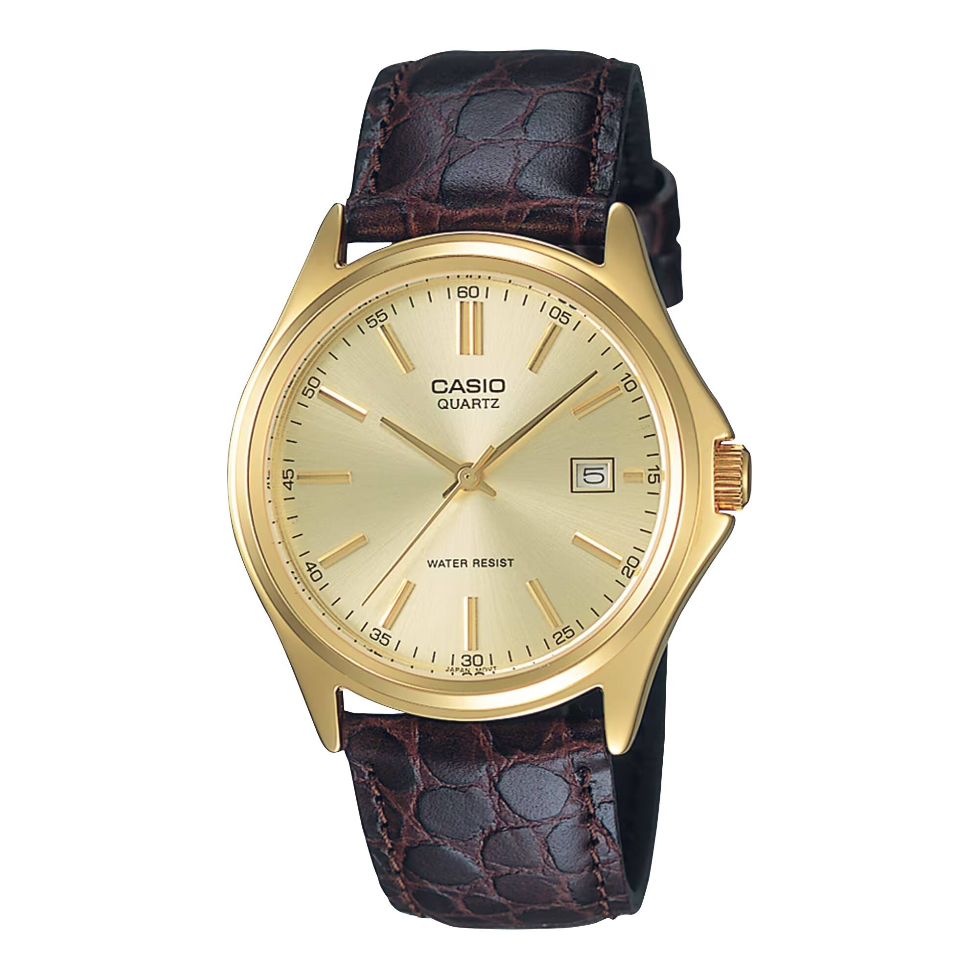 Casio - Men’s Gold Tone Analog Watch with Champagne Dial - MTP-1183Q-9A - Brown