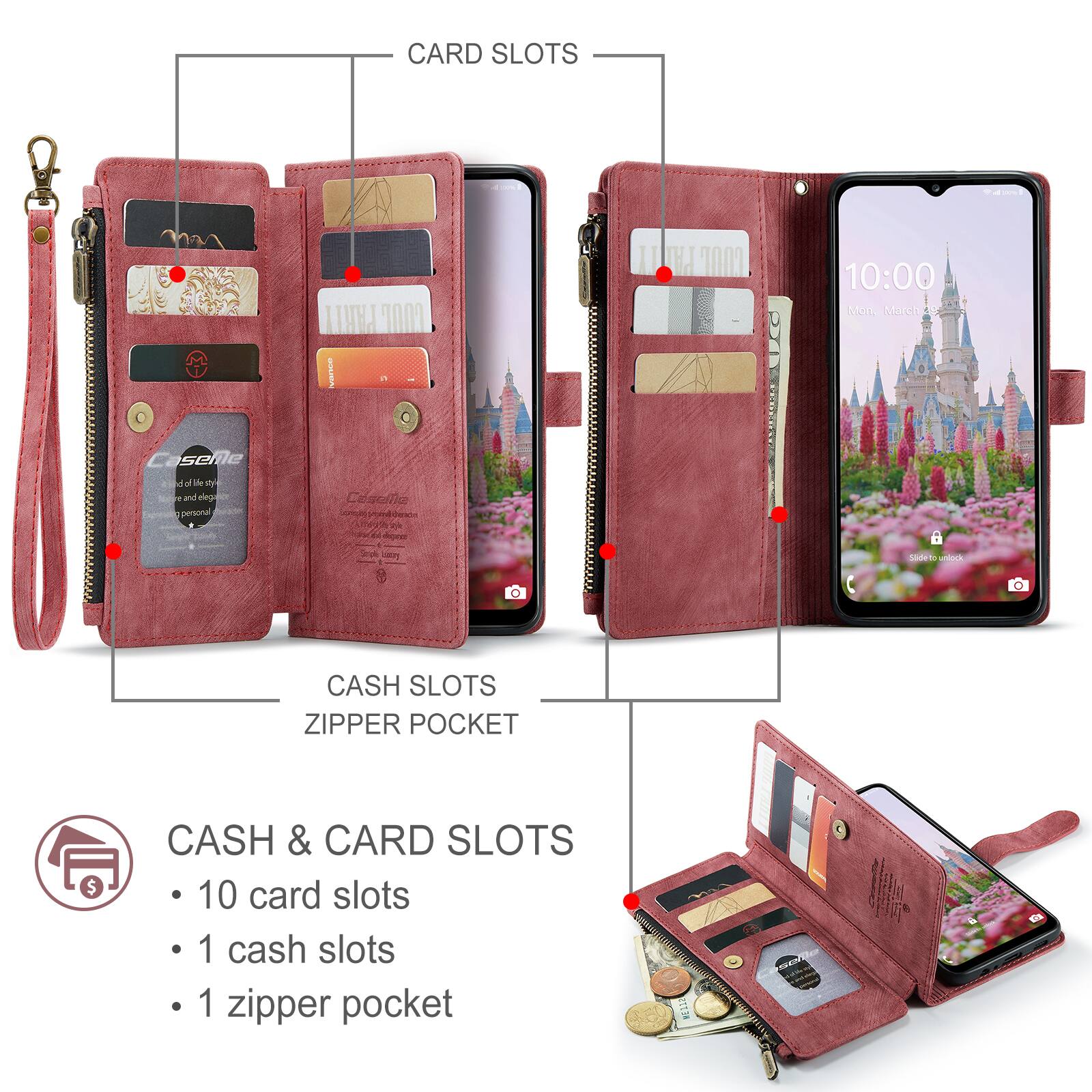 CARD SLOTS PARTY 1000 Nane PANY COOD 10:00 Men, Much asenle L y dhe on Mdde - and ge personal e  dera neg ie fa dE deead Crpl - SNE - O O CASH SLOTS ZIPPER POCKET $ CASH & CARD SLOTS 10 card slots 1 cash slots 1 zipper pocket 27118