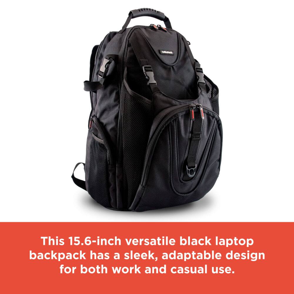 This 15.6-inch versatile black laptop backpack has a sleek, adaptable design for both work and casual use.