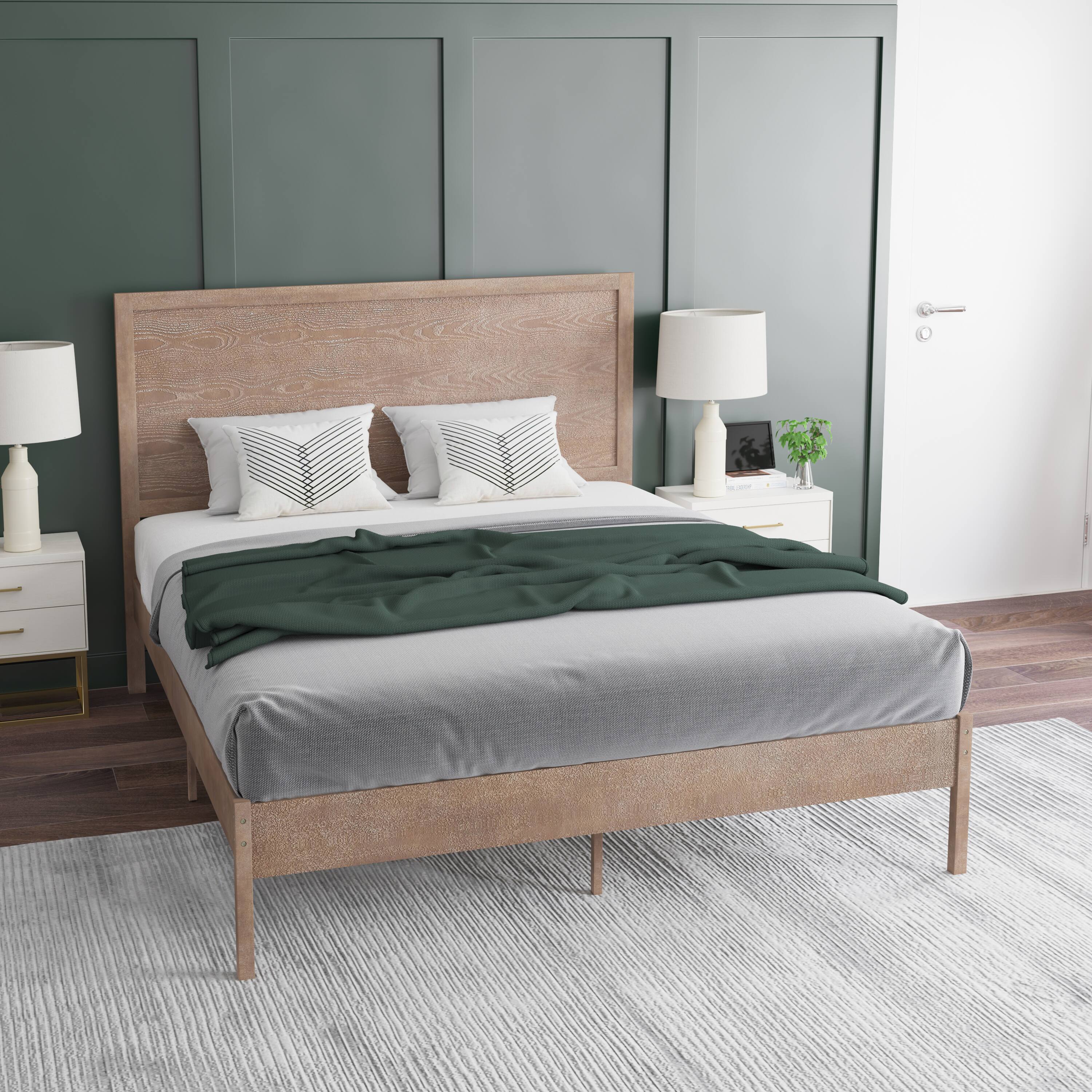 Alt View 4. Emma + Oliver - Ashton Classic Wooden Platform Bed with Headboard - Light Brown.