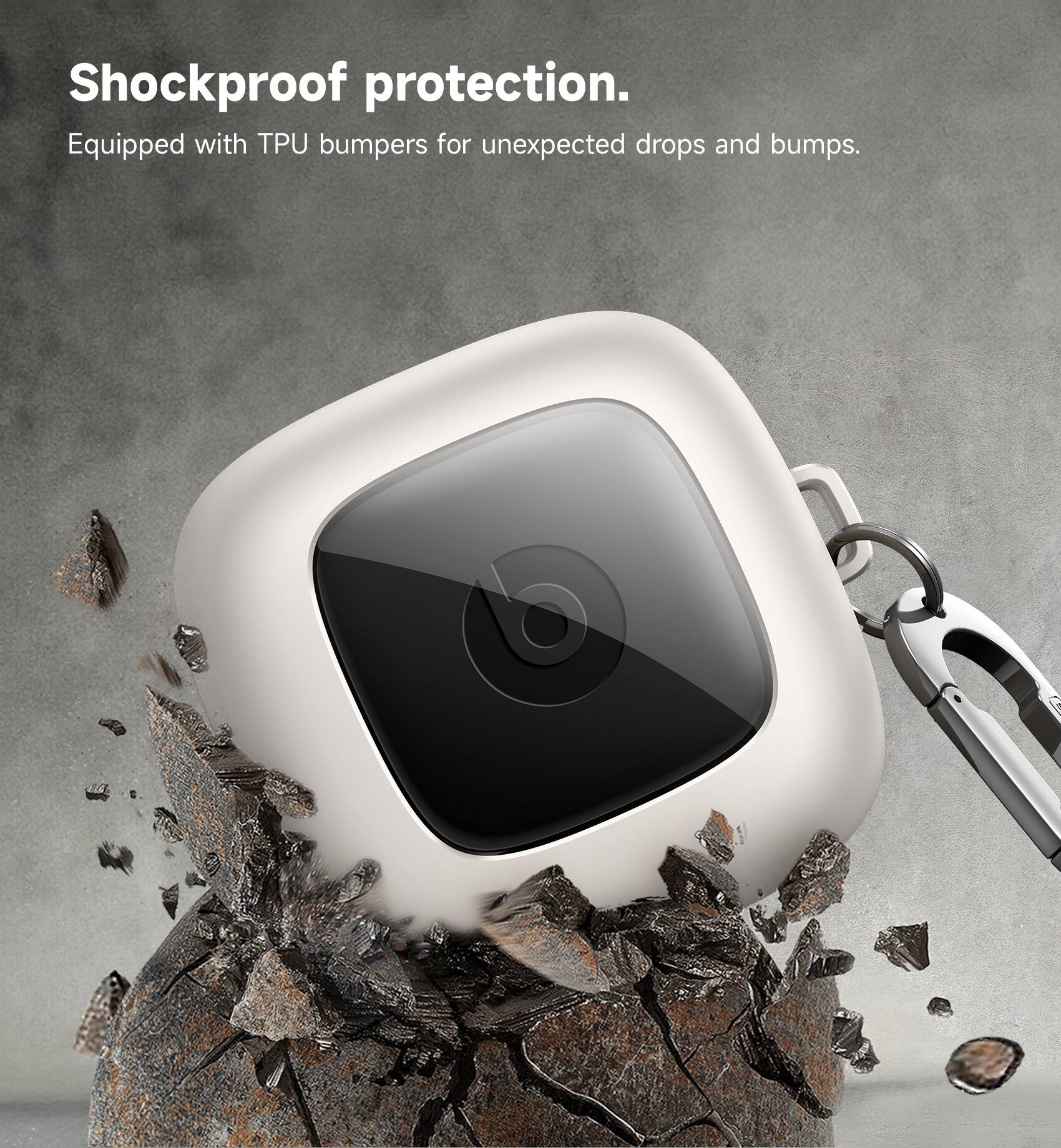Shockproof protection.  
Equipped with TPU bumpers for unexpected drops and bumps.
