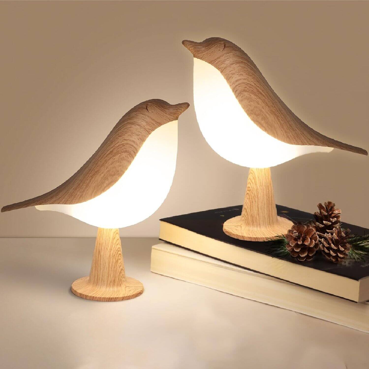 Front. Dazzed Corner - Bird Table Lamp, Desk Lamp Cordless Touch Night Light,2 Pack - Wood.