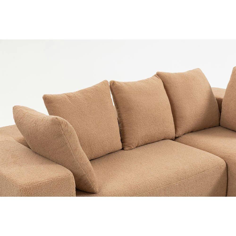 Alt View 9. Kadyn - L-Shaped Full Foam Sectional Sofa, 5 Pillows, Compressed Shipping, Flannelette, Space Saving Design, Brown - Brown.