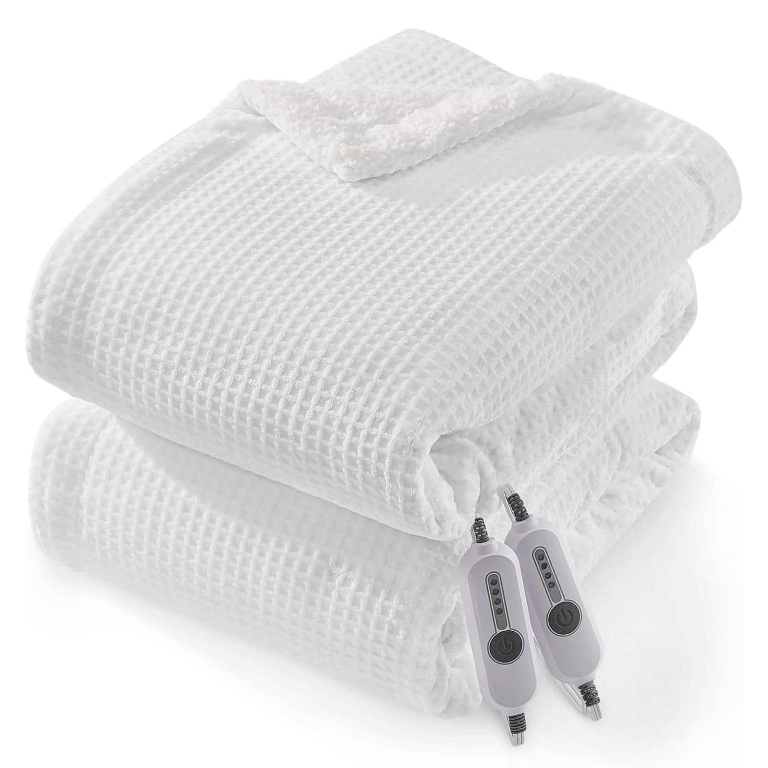 Acekool - 90"*100" Electric Waffle Fast Heating Flannel Blanket, for Best Gift - White