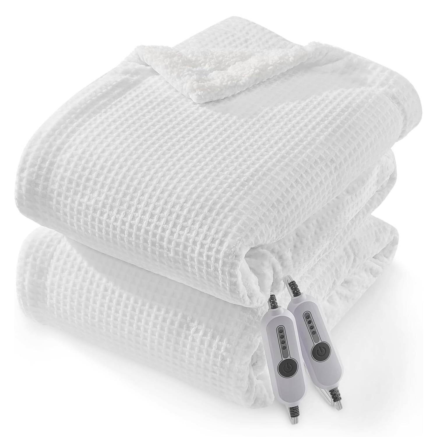 Acekool - 90"*100" Electric Waffle Fast Heating Flannel Blanket, for Best Gift - White