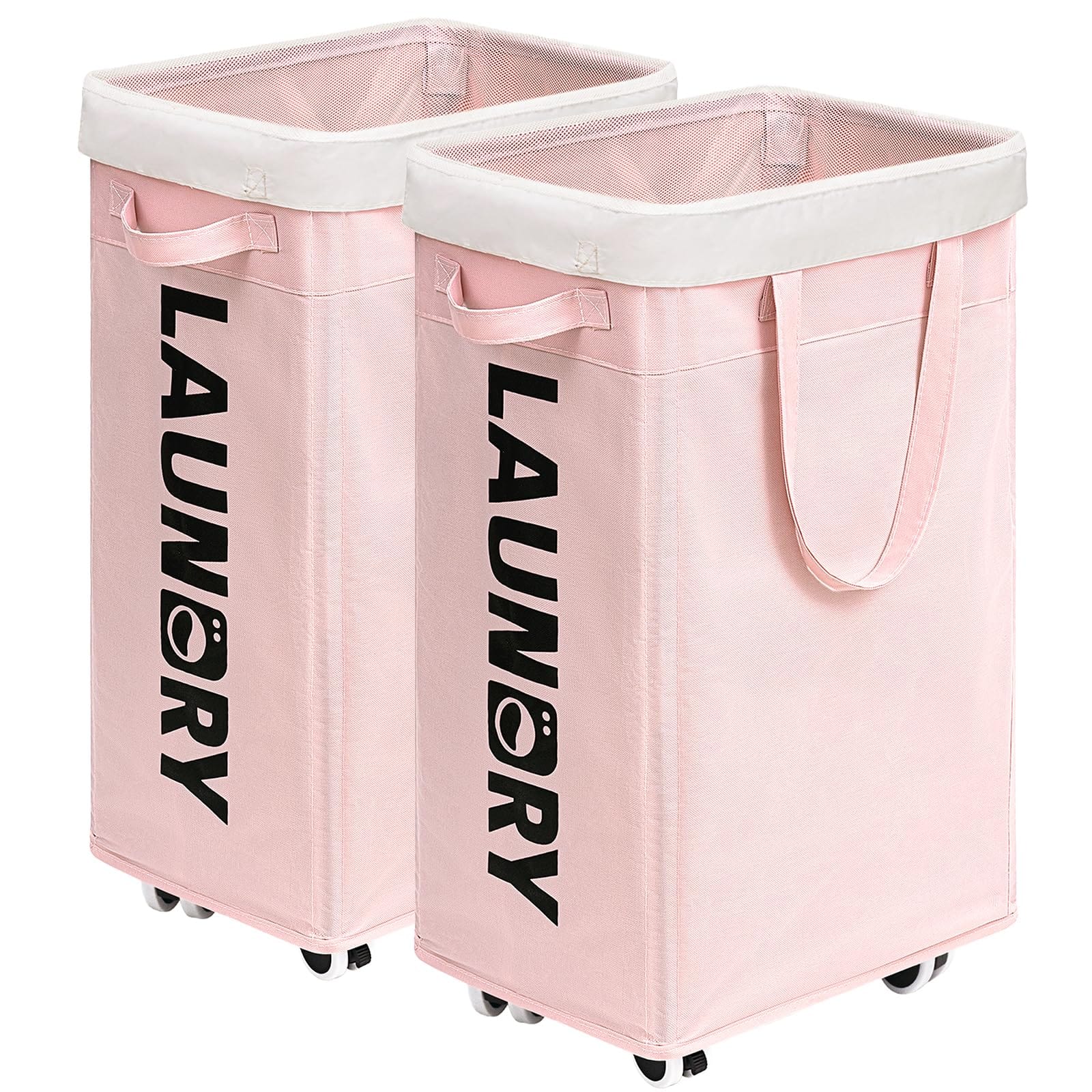 Dapper Styles - Laundry Hamper With Wheels 75l College Dorm Room Clothes Removable Wash Bag For Bedroom Basket Handle - Pink 2-Pack-75L