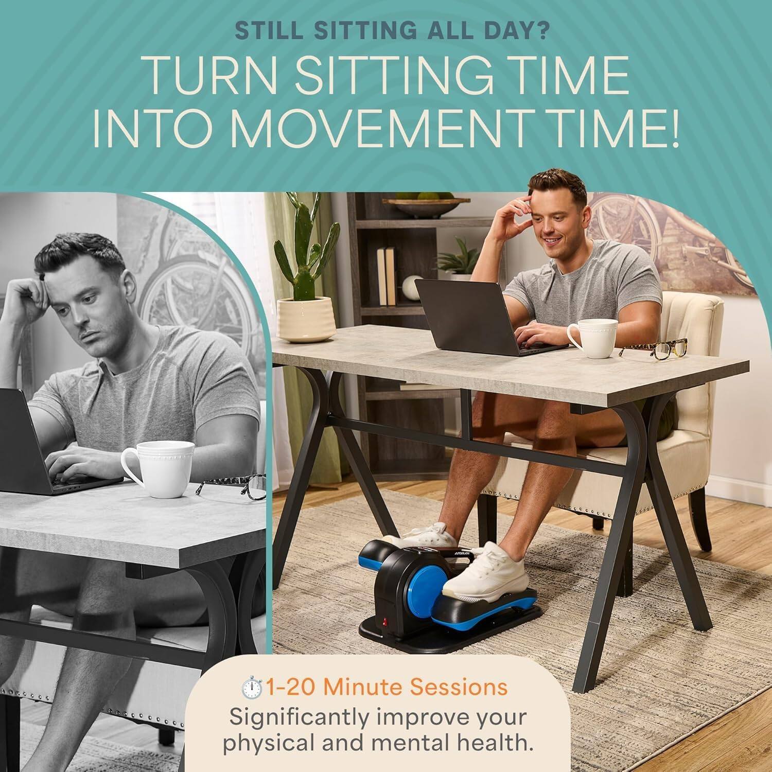 STILL SITTING ALL DAY?  
TURN SITTING TIME INTO MOVEMENT TIME!  

1-20 Minute Sessions  
Significantly improve your physical and mental health.