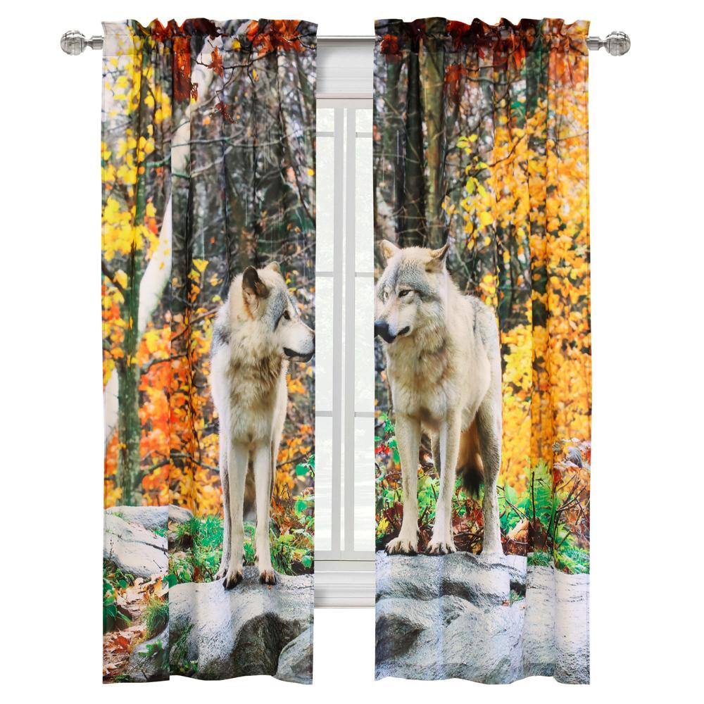 Angle. Commonwealth Home Fashions - Habitat Photo Real Printed Mighty Pair of Wolves Light Filtering Pole Top Curtain Pair Each Panel 38" x 84" Multicolor - Multi.