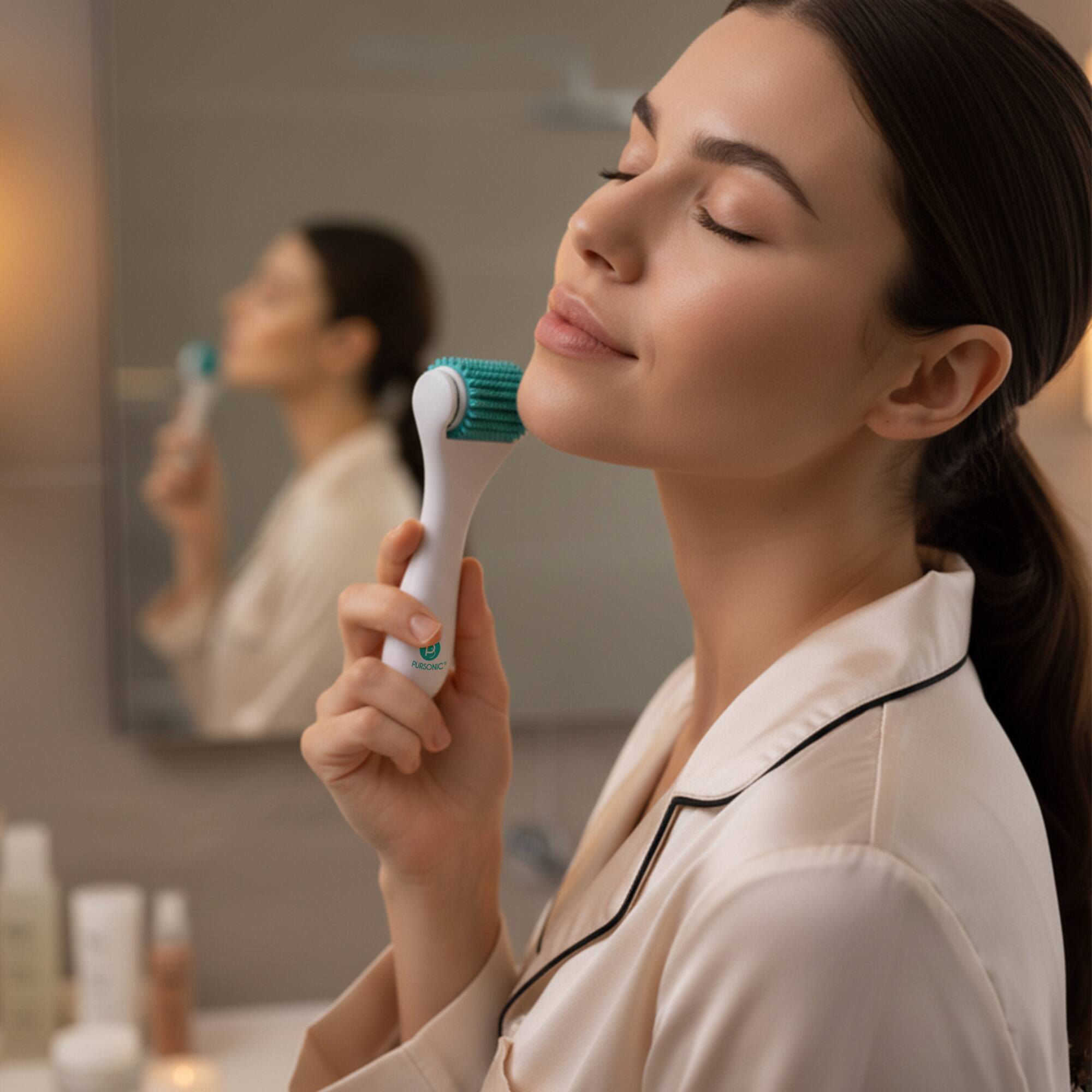 Left. Pursonic - Pursonic Facial Contour & Glow Roller – Revitalize, Refresh & Radiate.