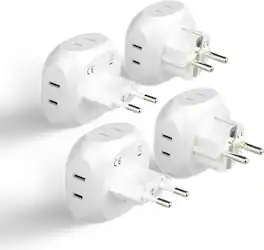 Ceptics - Europe Travel Adapter Plug Set Schuko - 4 Input - Germany, France - White