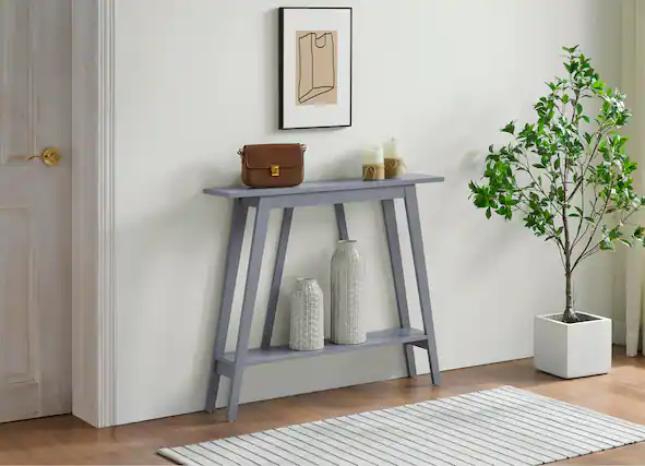Front. Kings Brand Furniture - Kings Brand Furniture Conway Console Table Functional Narrow Wood Accent Entryway Table with Storage Shelf - Grey.