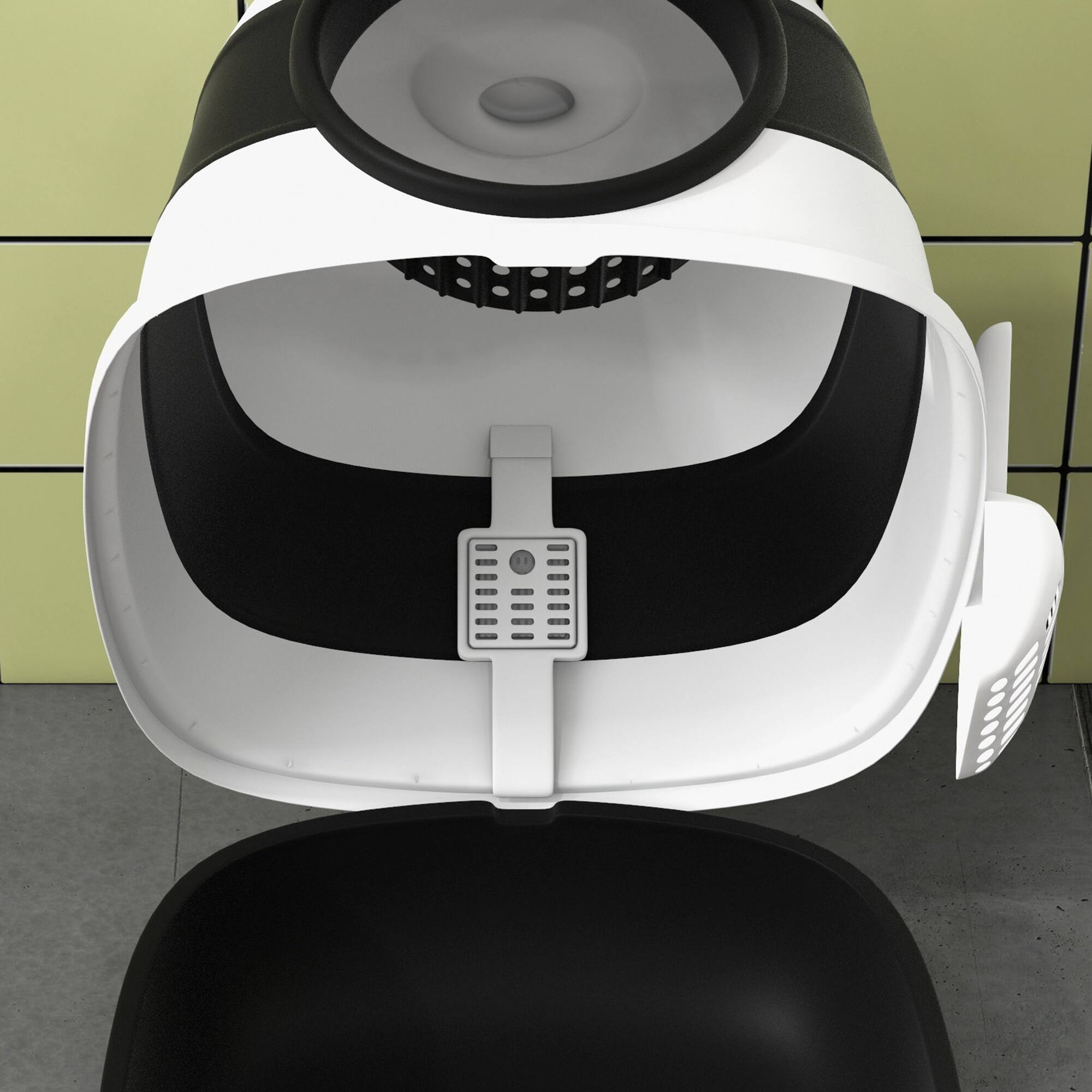 Alt View 5. Pawhut - Cat Litter Box, Covered Litter Box w/ High Sides, Air Freshener, Large Two-Way Entrance Kitty Litter Box - Black.