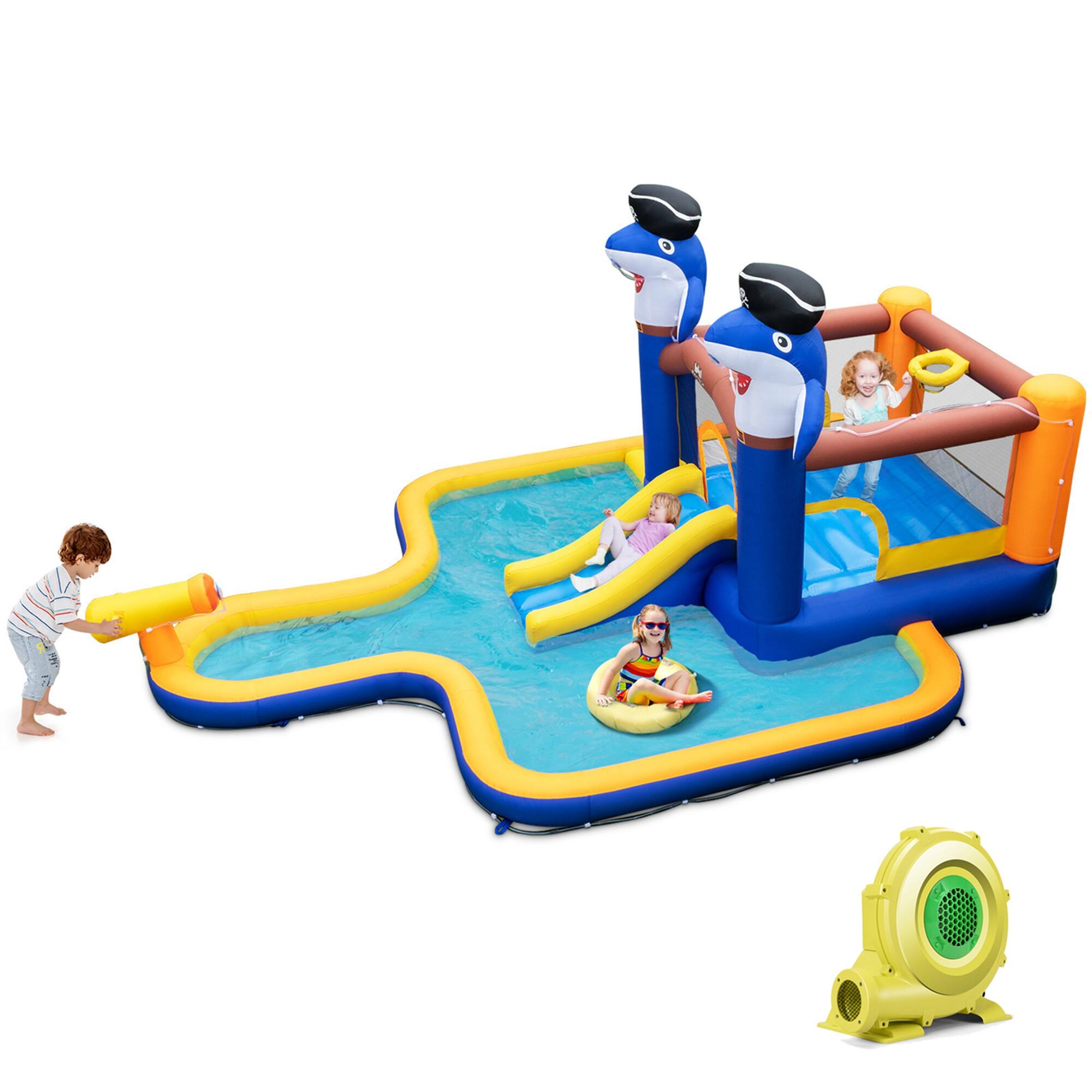 Front. Costway - Costway Inflatable Water Slide Park Bounce House Splash Pool Water Cannon with 735W Blower - Multicolour.