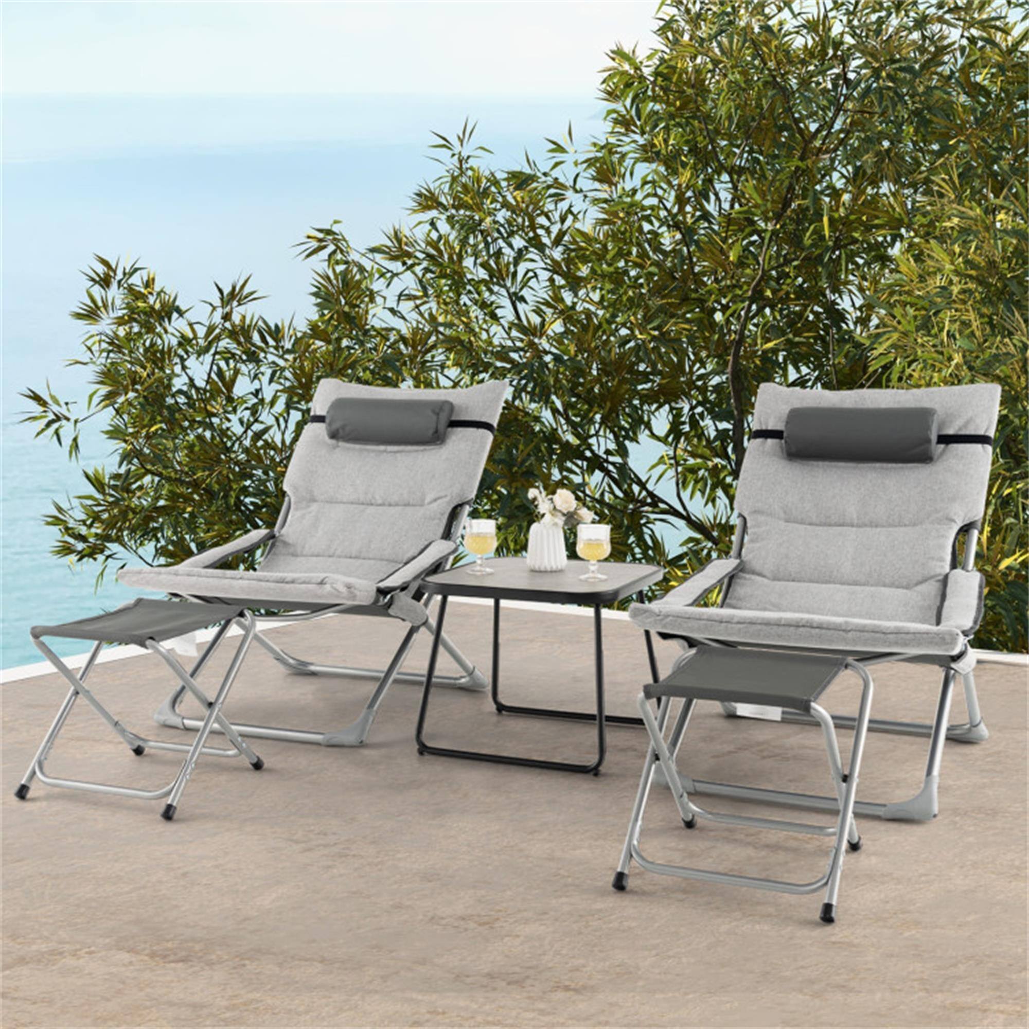 Alt View 1. Boyel Living - Gray 5Piece Patio Sling Chair Set Folding Lounge Chairs with Footrests and Coffee Table 37-in L x 31.5-in W x 24.5-in H - Gray.