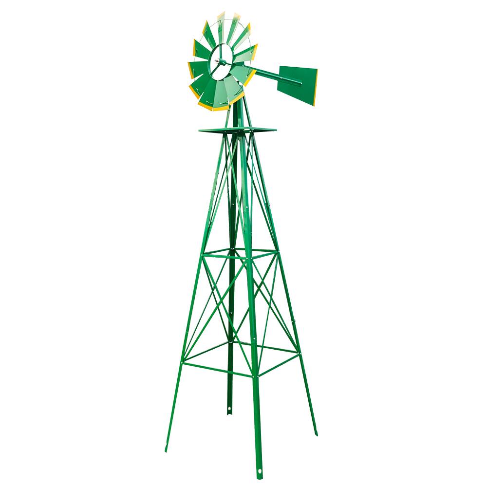 Front. Winado - Windmill 8 FT Yard Garden Metal Ornamental Wind Mill Weather Resistant Decoration for Outdoor Garden - Green.