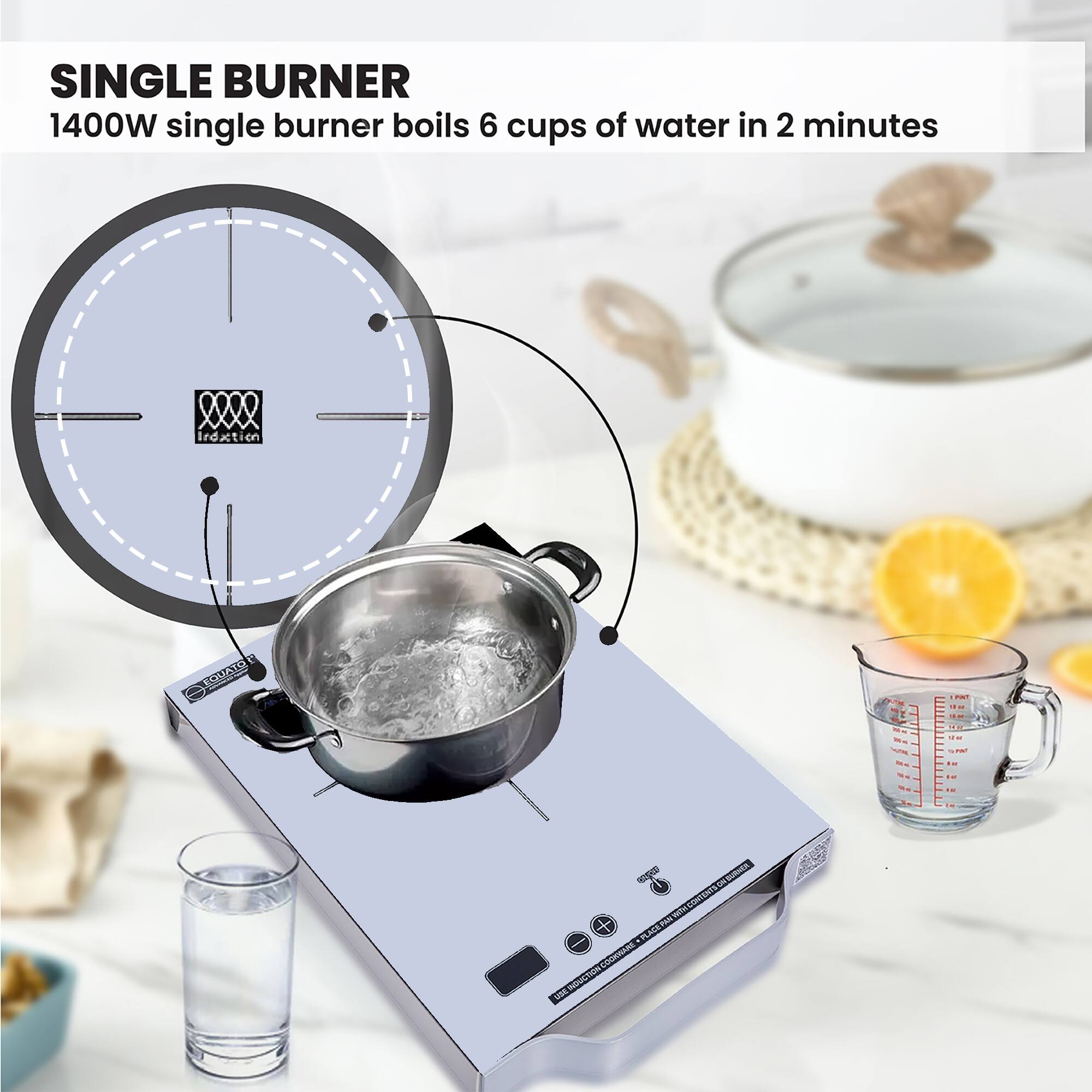 SINGLE BURNER  
1400W single burner boils 6 cups of water in 2 minutes