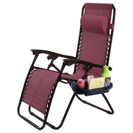 Kadyn - Outdoor Folding Zero Gravity Reclining Lounge Chair, Zero Gravity Lawn Lounge Chairs with Cup Holder-Dark - Red