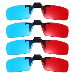Unique Bargains - 4pcs 3D Clip-on Glasses, Anaglyph 3D Viewing Glasses Hanging Frame Square for Movies Theater Games TV Photos - Red Blue