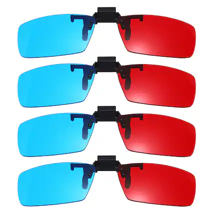 Front. Unique Bargains - 4pcs 3D Clip-on Glasses, Anaglyph 3D Viewing Glasses Hanging Frame Square for Movies Theater Games TV Photos - Red Blue.
