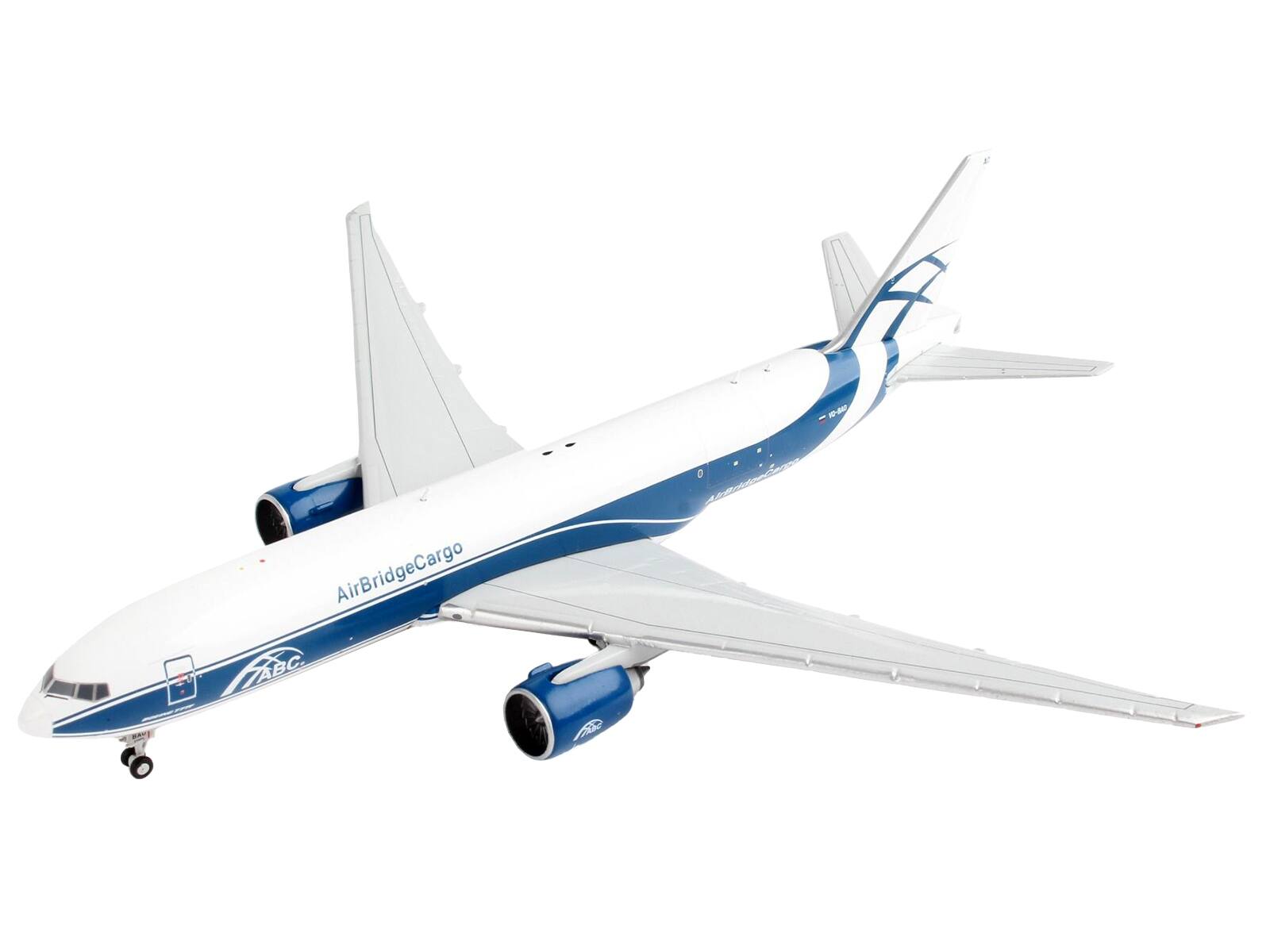 Alt View 1. GeminiJets - Boeing 777F Commercial Aircraft "AirBridgeCargo" White with Blue Stripes 1/400 Diecast Model Airplane by GeminiJets.