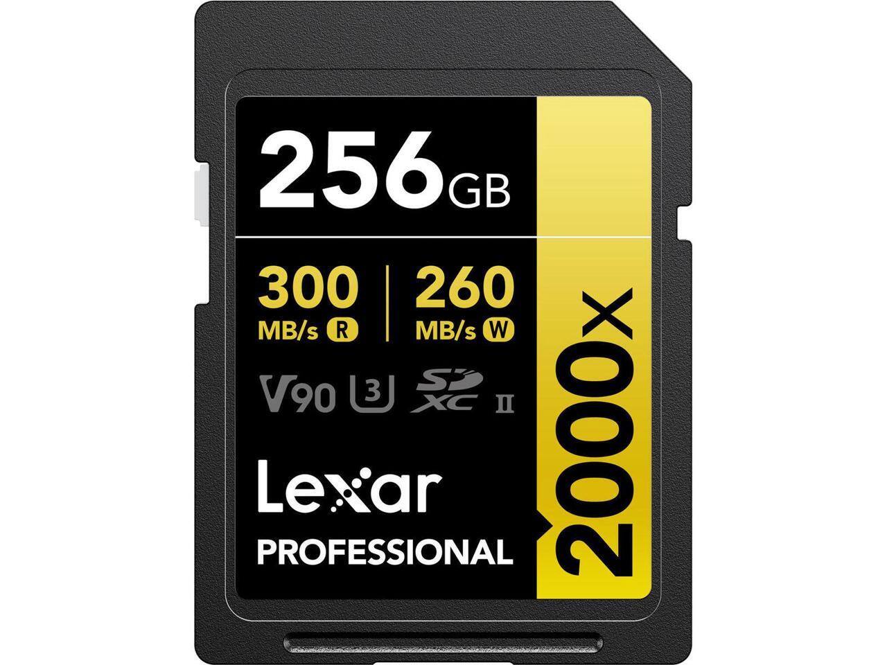 256GB  
300 MB/s R  
260 MB/s W  
V90  
XC II  
Lexar Professional  
2000X