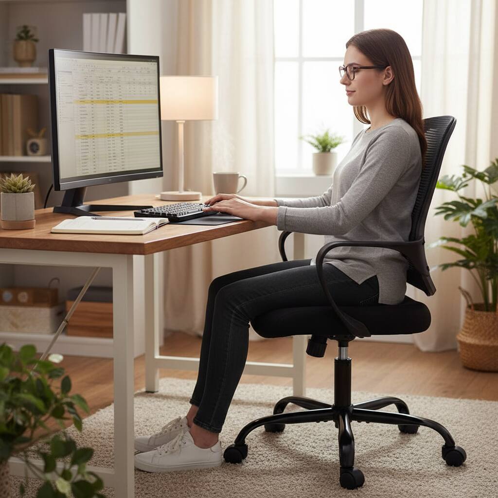 Angle. AOITUN - Comfort Office Chair for Daily Work, Ergonomic Adjustable Seat for Home Office, Dorm or Gaming, Supports 500 lb - Black.