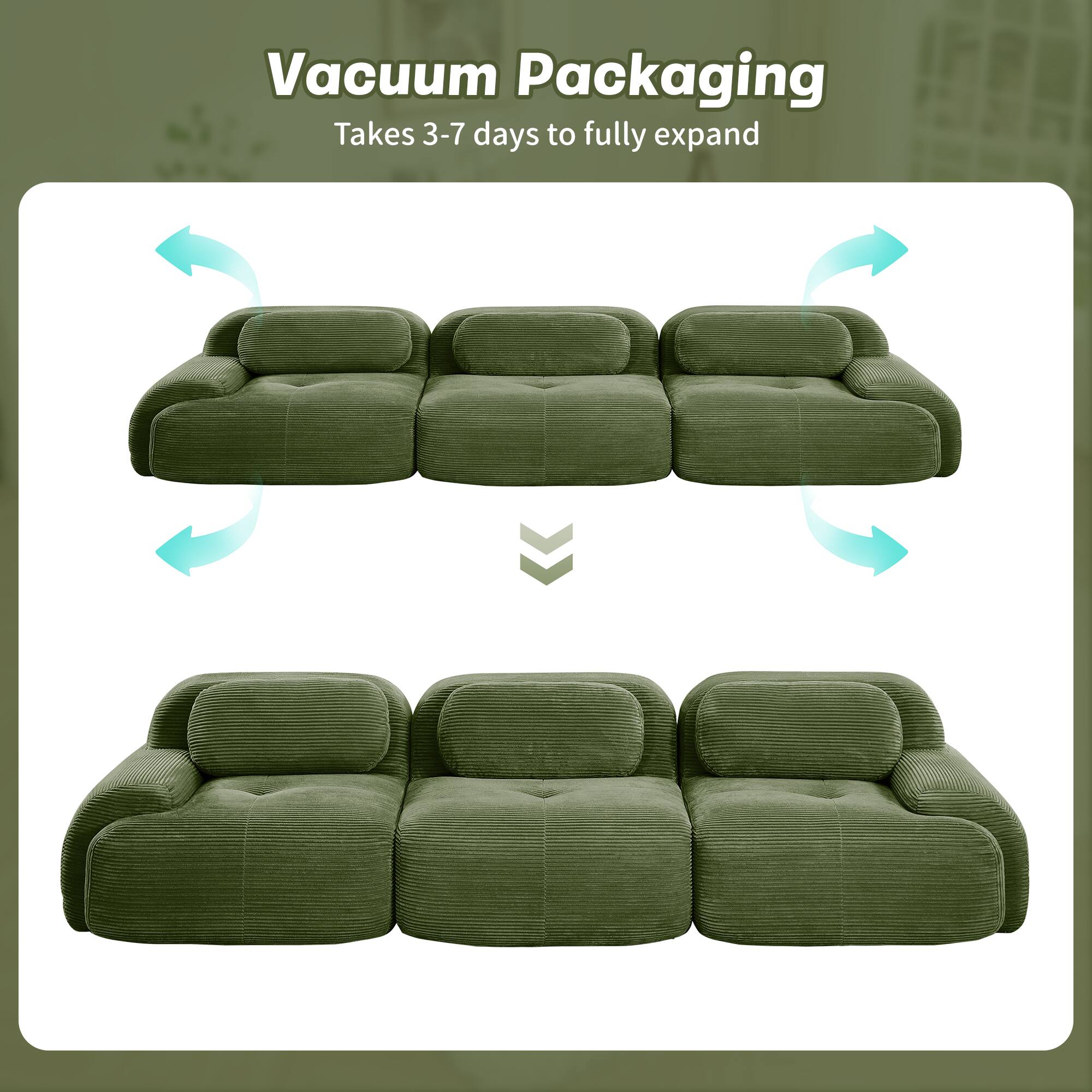 Vacuum Packaging  
Takes 3-7 days to fully expand