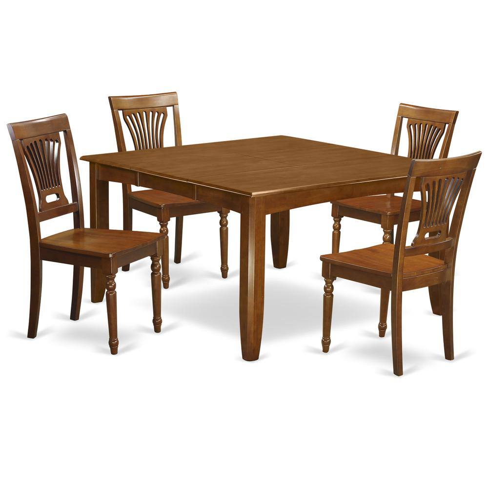 Front. East West Furniture - 5 Pc Dining room set-Square Table that has an Leaf and 4 Dining Chairs - Saddle Brown.