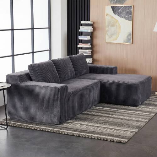 Angle. Anysun - Corduroy L-Shape Modular Sectional Sofa Set - Luxury Floor Couch, Foam-Filled Compressed for Living Room & Bedroom - Gray.