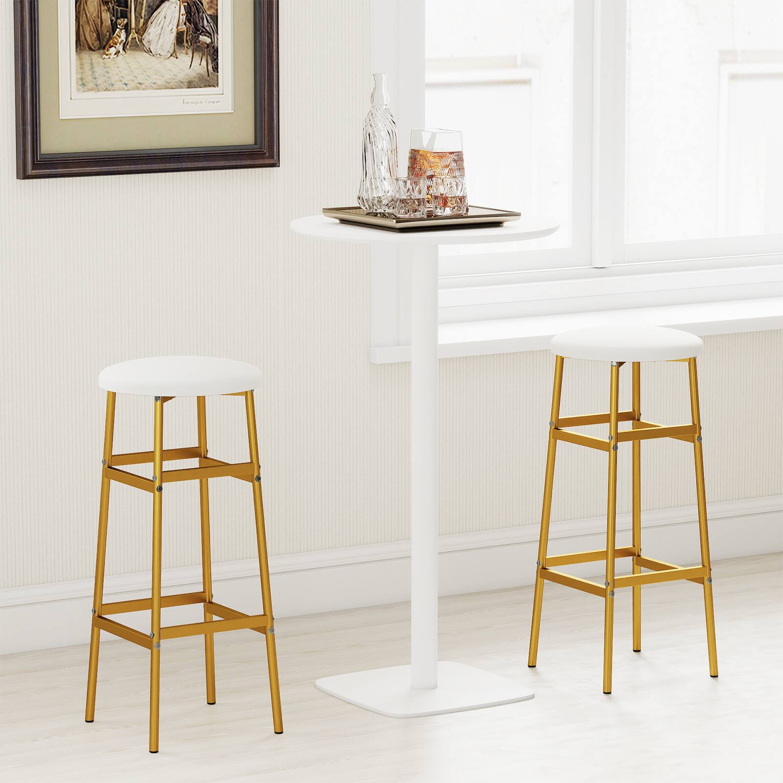 Alt View 3. Gymax - Gymax Bar Stools Set of 2 w/ Sturdy Metal Frame and Footrest for Kitchen Island Golden & White - White.