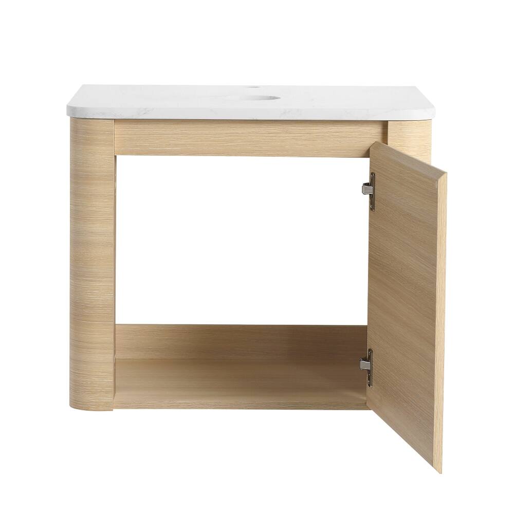 Alt View 4. Loheer - Loheer 24 inch wall mounted bathroom vanity American White Oak floating vanity base without sink - American White Oak.