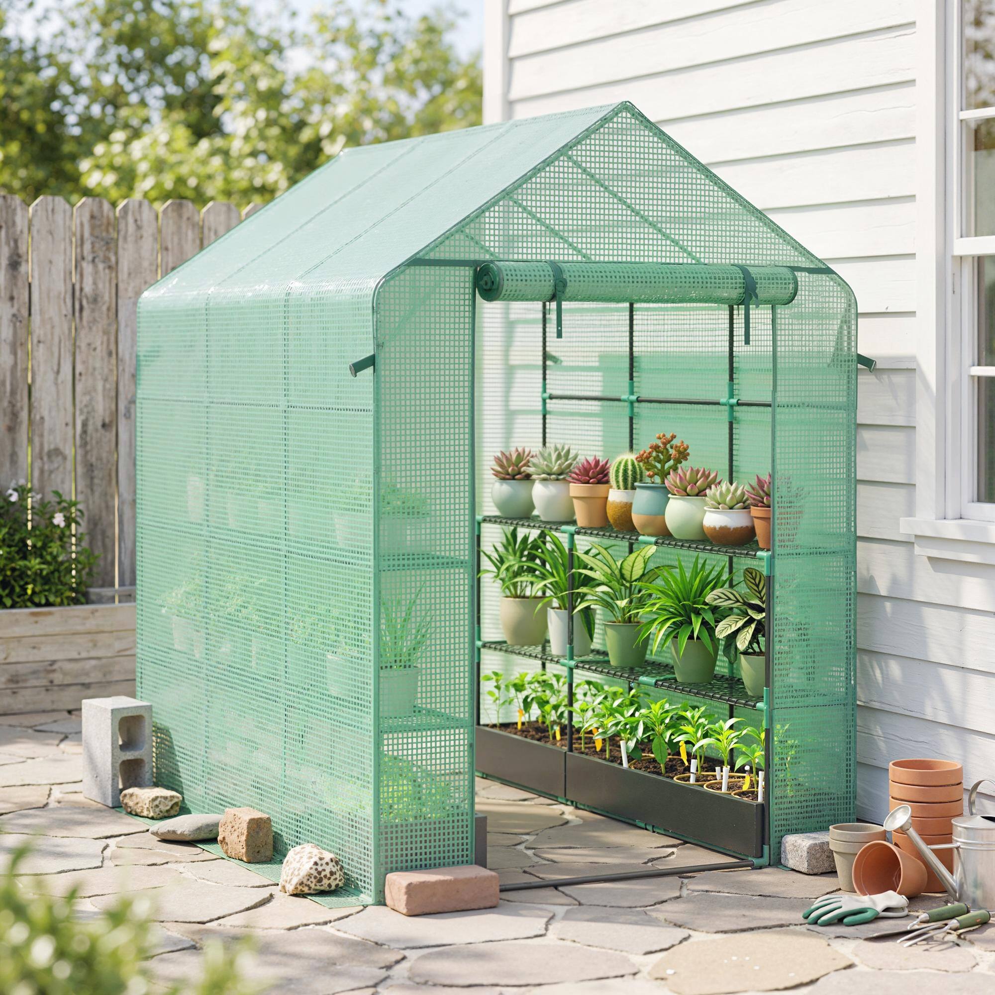 Alt View 1. Outsunny - x 5' x 6' Walk-in Greenhouse for Outdoors with Mesh Door, 18 Shelf Hot House with Trellis.