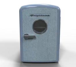 Frigidaire - Retro Mini Personal Fridge Cooler, Holds 9 Cans, Portable- Car, Office, Bedroom, Dorm, Cabin, Light Denim - Custom Panel Ready