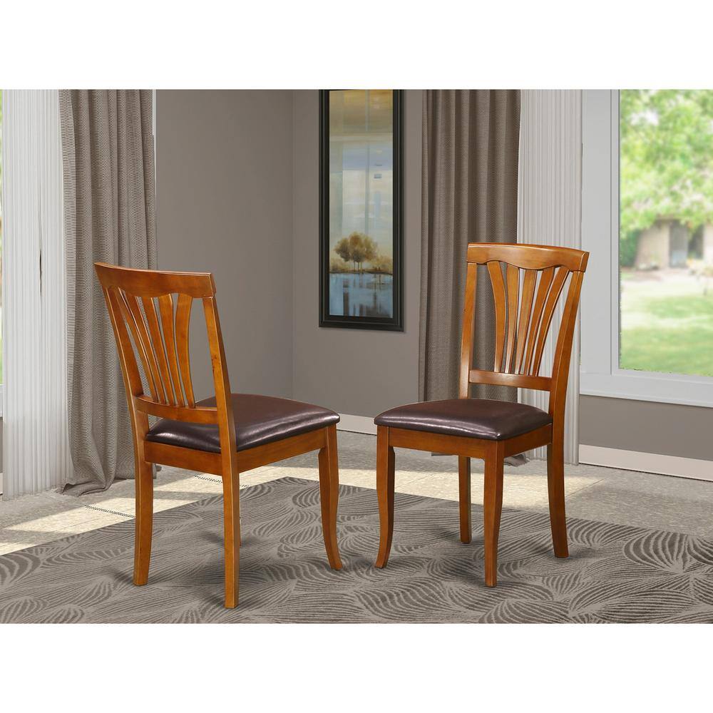 Alt View 1. East West Furniture - Avon kitchen dining Chair with Faux Leather Seat - Saddle Brow Finish, Set of 2 - Brown.