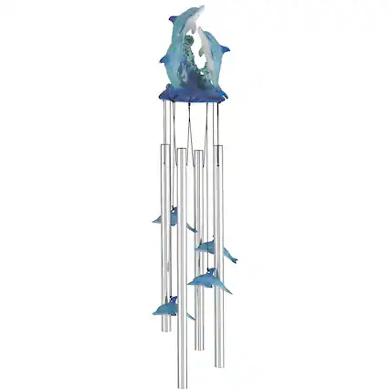 Front. FC Design - FC Design 23" Long Dolphin Swimming on Wave Round Top Wind Chime Outdoor Patio or Garden Hanging Decoration - Multi-Color.