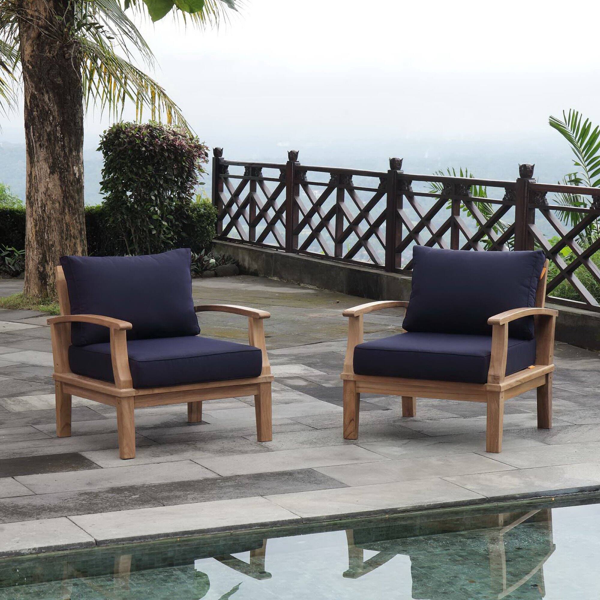 Front. Modway - Marina 2 Piece Outdoor Patio Teak Set by Modway - Natural Navy.